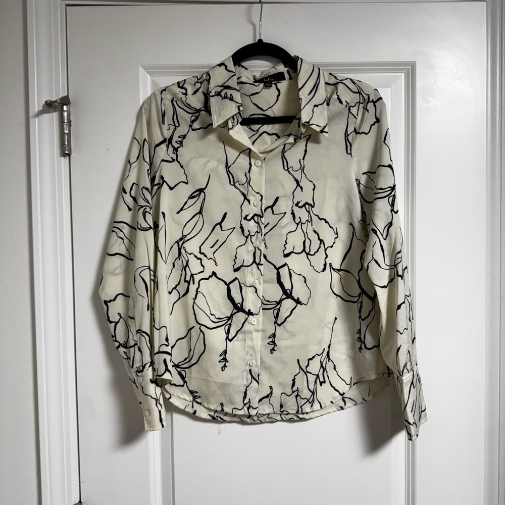 Lulu's Cream and Black Floral Blouse